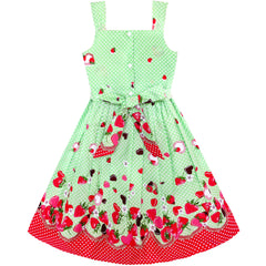 Girls Dress Cartoon Polka Dot Bow Tie Strawberry Size 2-8 Years