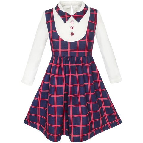 Girls Dress 2-in-1 School Checkered Plaid Suspender Skirt Size 5-12 Years