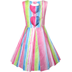 Girls Dress Striped Heart Shape Back Pink Party Size 4-8 Years