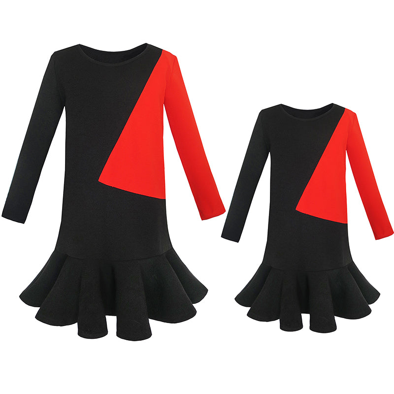 Parent-child Mother Daughter Dress Color Block Contrast Size OneSize-OneSize Years