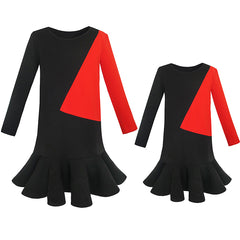 Parent-child Mother Daughter Dress Color Block Contrast Size 5-12 Years