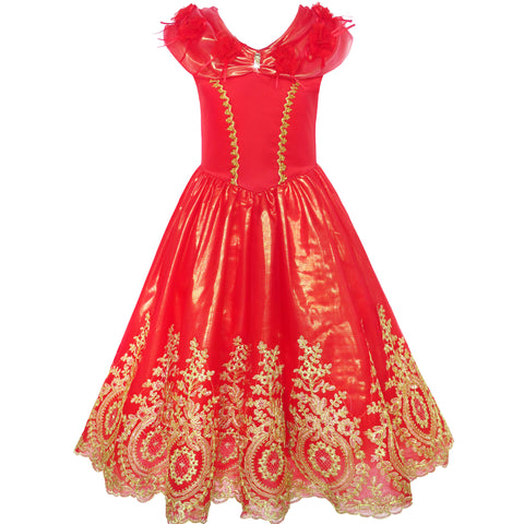 Girls Dress Red Princess Costume Maxi Fancy Wedding Pageant Size 6-12 Years