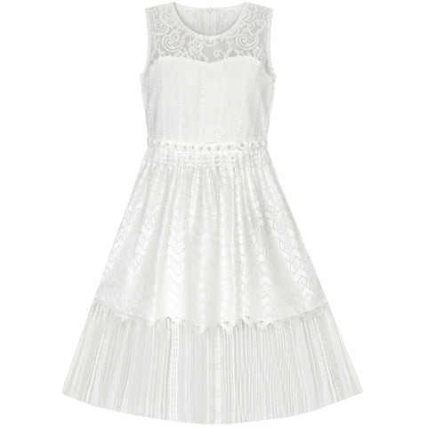 Girls Dress Lace Tassel Hem Princess Party Size 4-16 Years