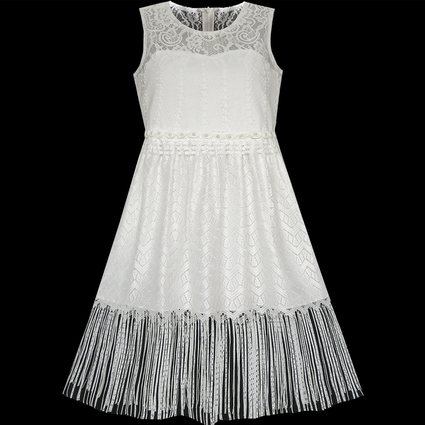 Girls Dress Lace Tassel Hem Princess Party Size 4-16 Years