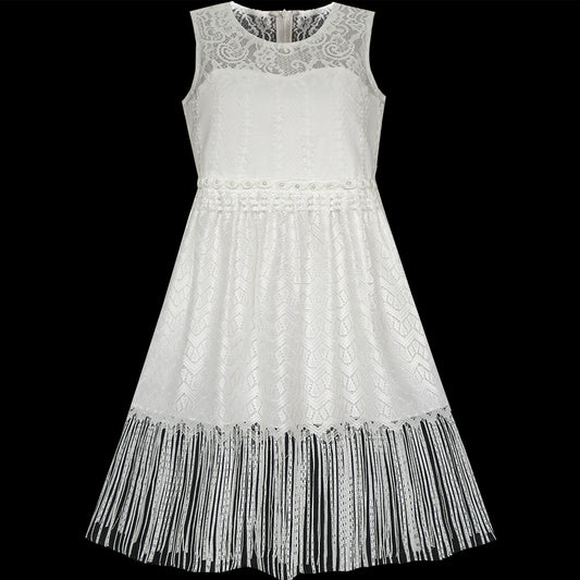 Girls Dress Lace Tassel Hem Princess Party Size 4-16 Years
