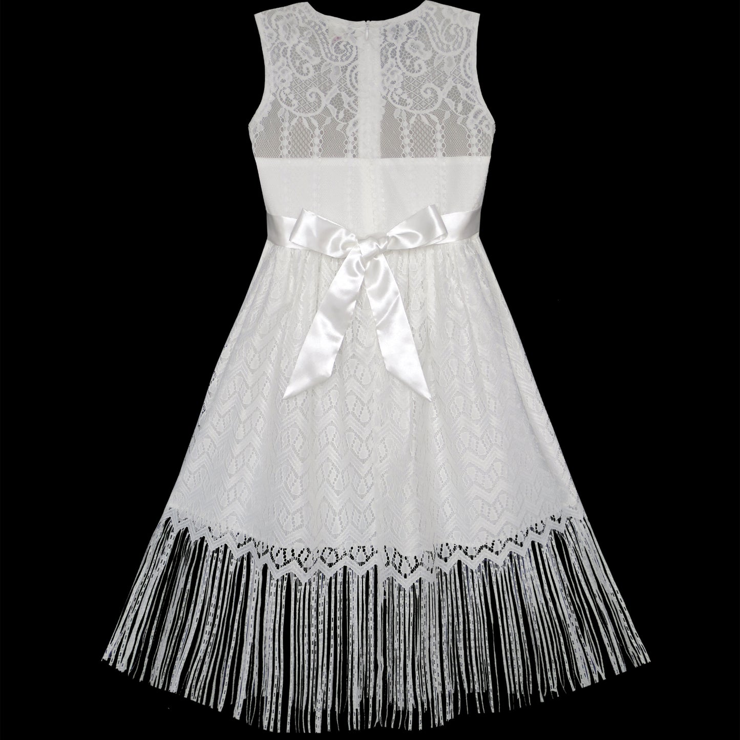 Girls Dress Lace Tassel Hem Princess Party Size 4-16 Years