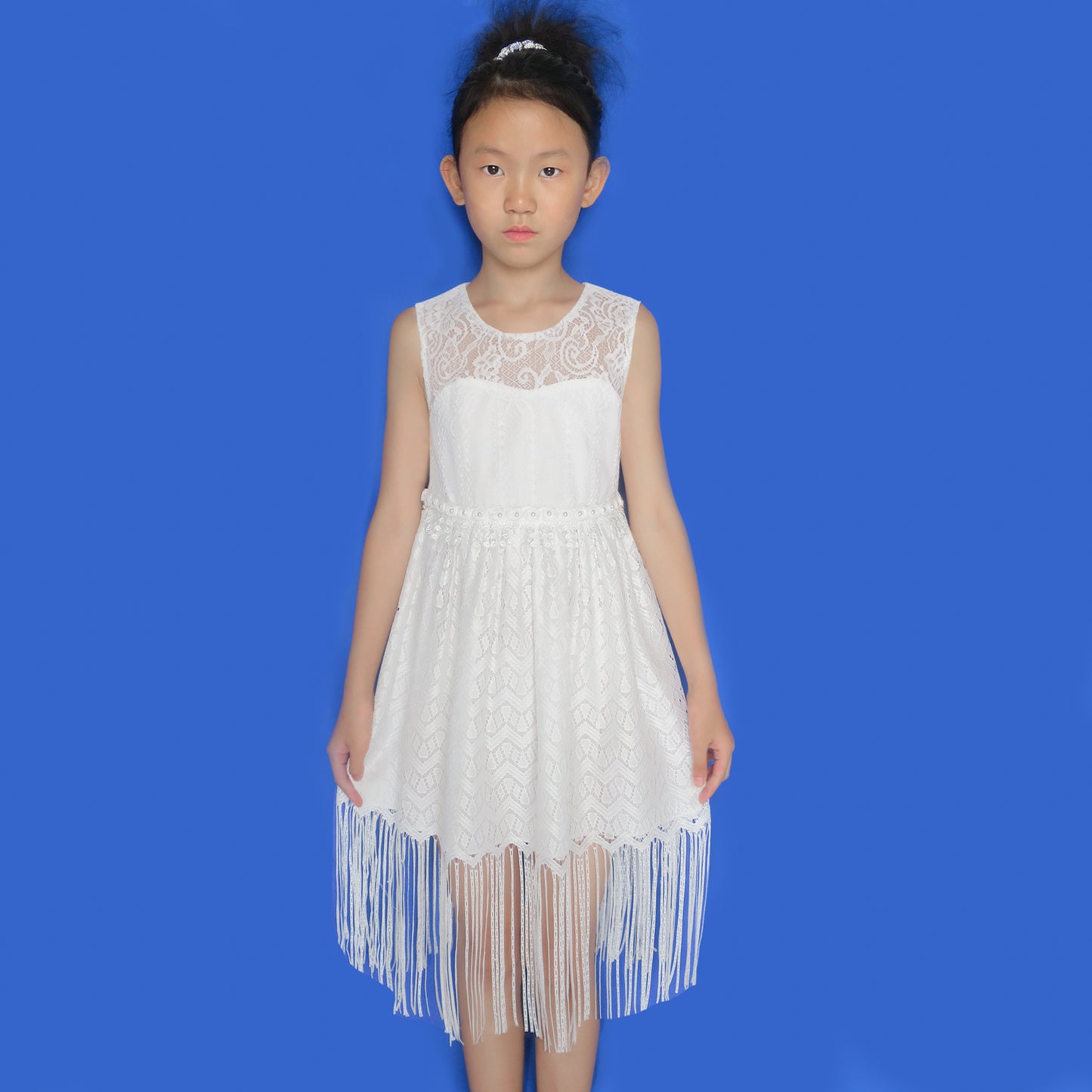 Girls Dress Lace Tassel Hem Princess Party Size 4-16 Years