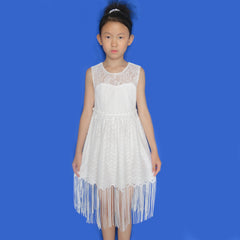 Girls Dress White Lace Tassel Hem Princess Party Size 4-8 Years