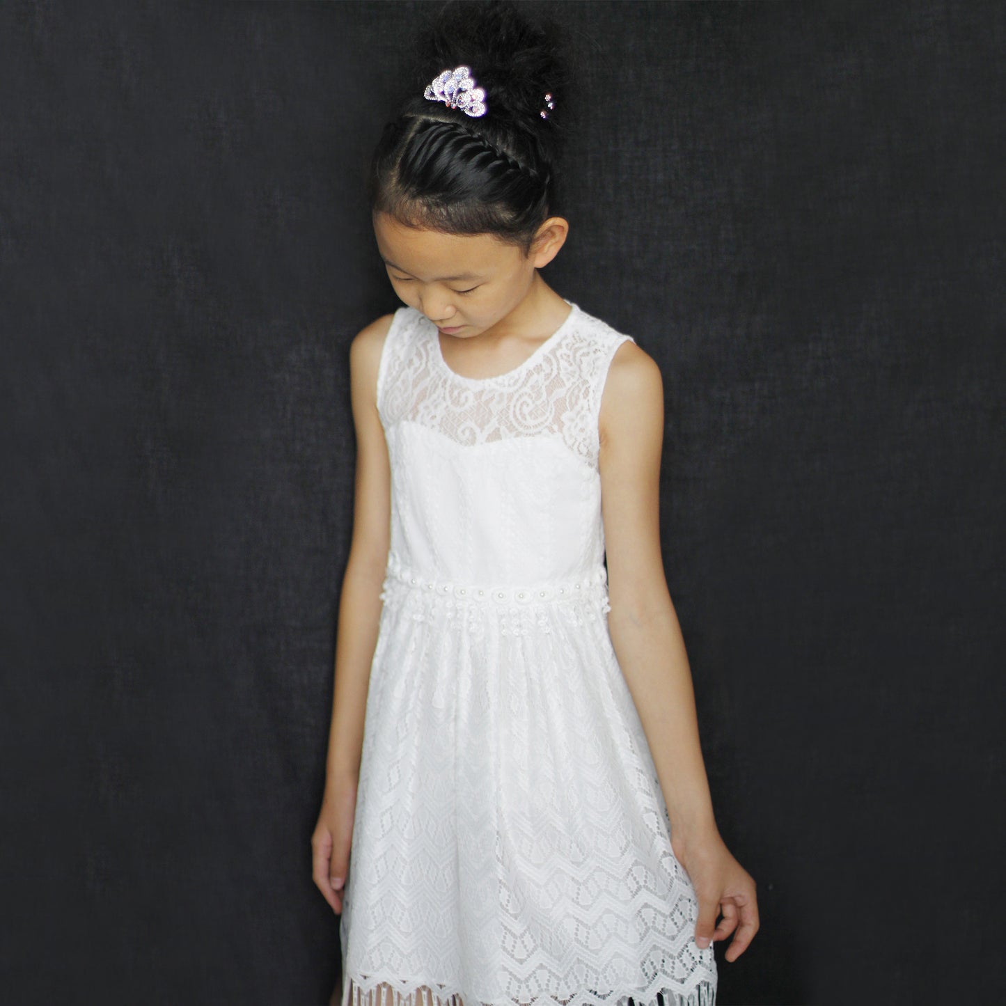 Girls Dress Lace Tassel Hem Princess Party Size 4-16 Years