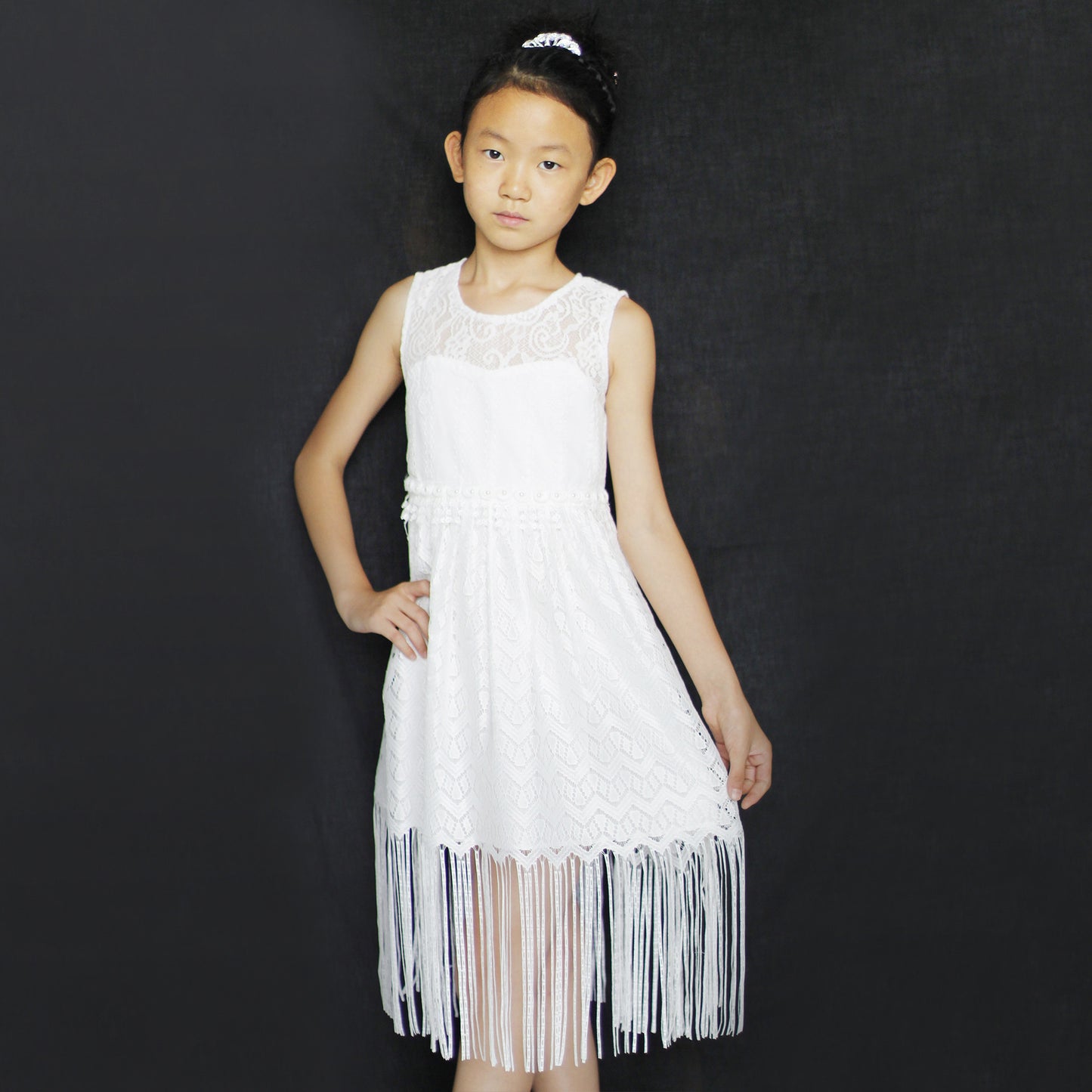 Girls Dress Lace Tassel Hem Princess Party Size 4-16 Years