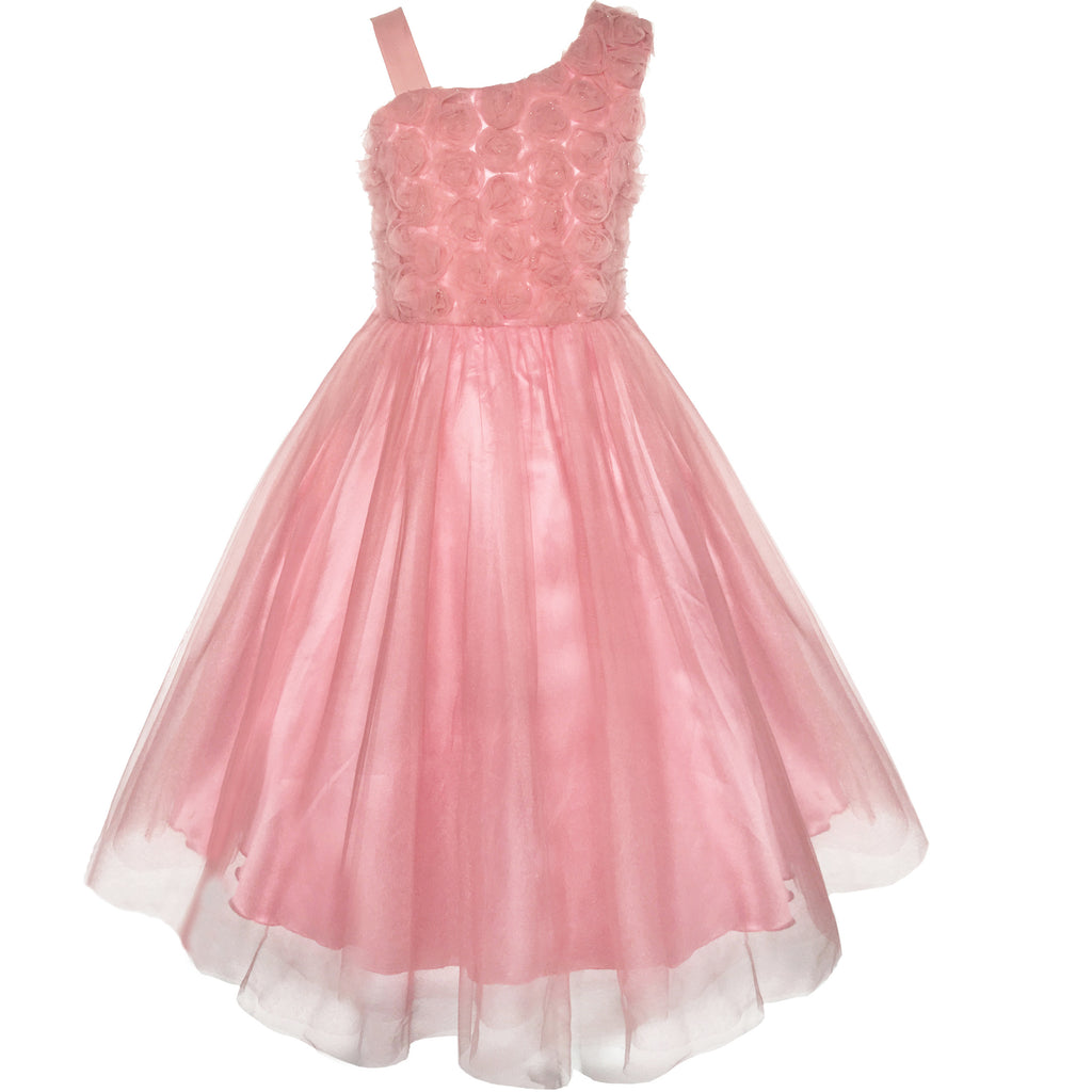 Girls Dress One Shoulder Rose Flower Dancing Ball Gown Size 6-14 Years
