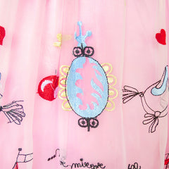 Girls Dress Pink Cartoon Castle Princess Party Tulle Dress Size 4-12 Years