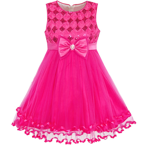Girls Dress Sequin Sparkling Bow Tie Tulle Party Pageant Size 2-10 Years