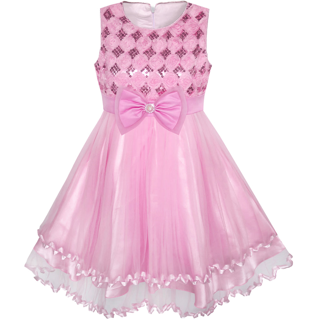 Girls Dress Sequin Sparkling Bow Tie Tulle Party Pageant Size 2-10 Years