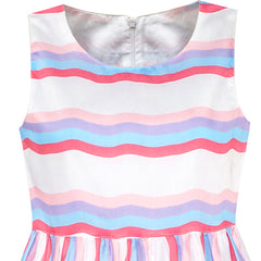 Girls Dress Colorful Striped Party Size 7-14 Years