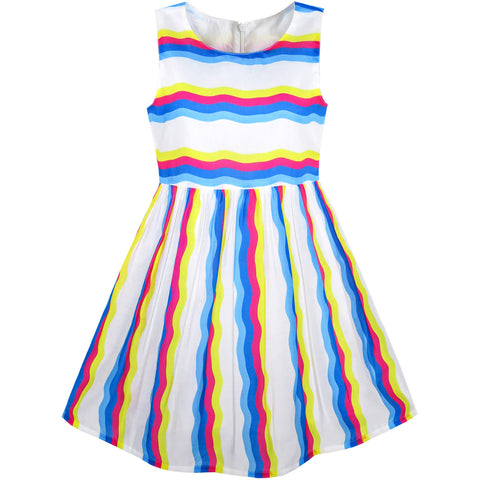 Girls Dress Colorful Striped Party Size 7-14 Years