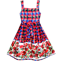 Girls Dress Vintage Flower Print Fit And Flare Birthday Dress Size 4-12 Years