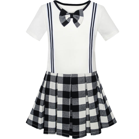 Girls Dress School Black White Check Suspender Skirt Size 4-10 Years