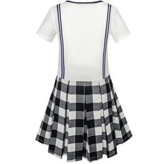 Girls Dress School Black White Check Suspender Skirt Size 4-10 Years
