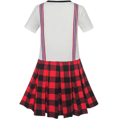 Girls Dress School Red White Check Suspender Skirt Size 4-10 Years