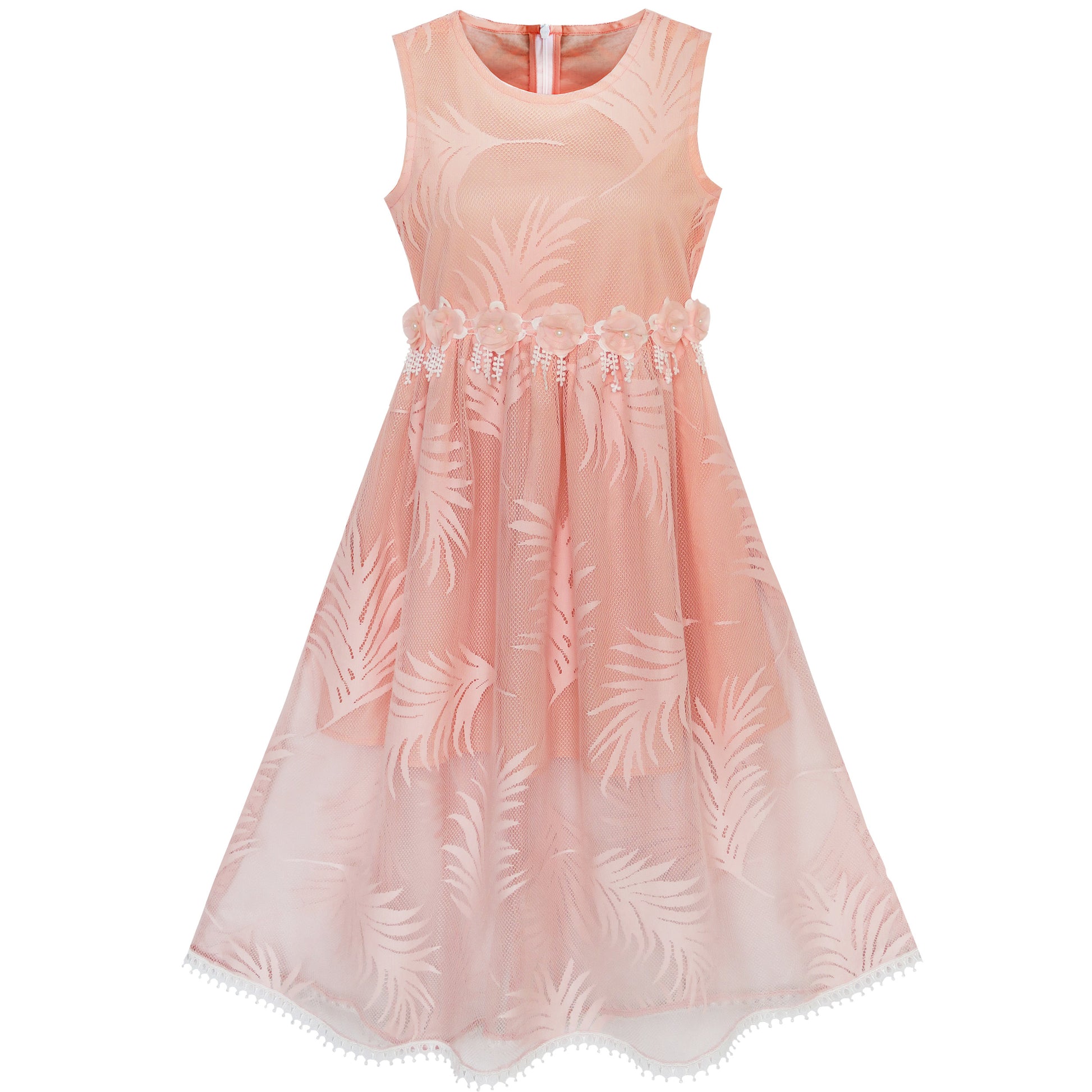 open lace back dress Girls Dress Lace Leaf Print Elegant Princess Party Wedding – Sunny Fashion