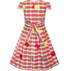 Girls Dress Butterfly Embroidered Red Check School Size 3-8 Years