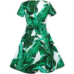 Girls Dress Green Leaf Print Pineapple Dragonfly Size 5-10 Years