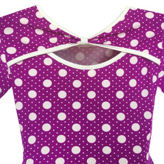 Girls Dress Purple White Dot Back Cutout Back School Dress Size 4-12 Years