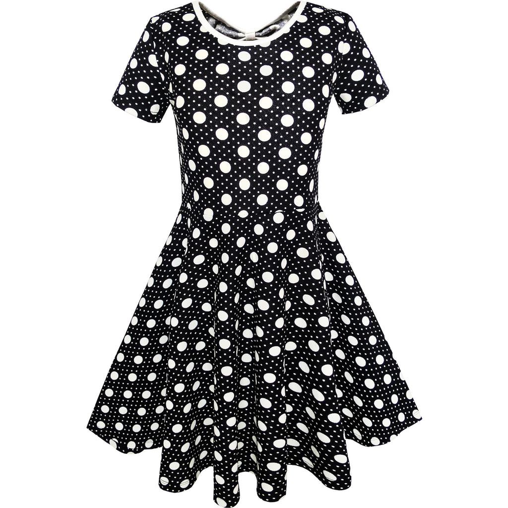 Girls Dress Black White Dot Back Cutout Back School Dress Size 4-12 Years