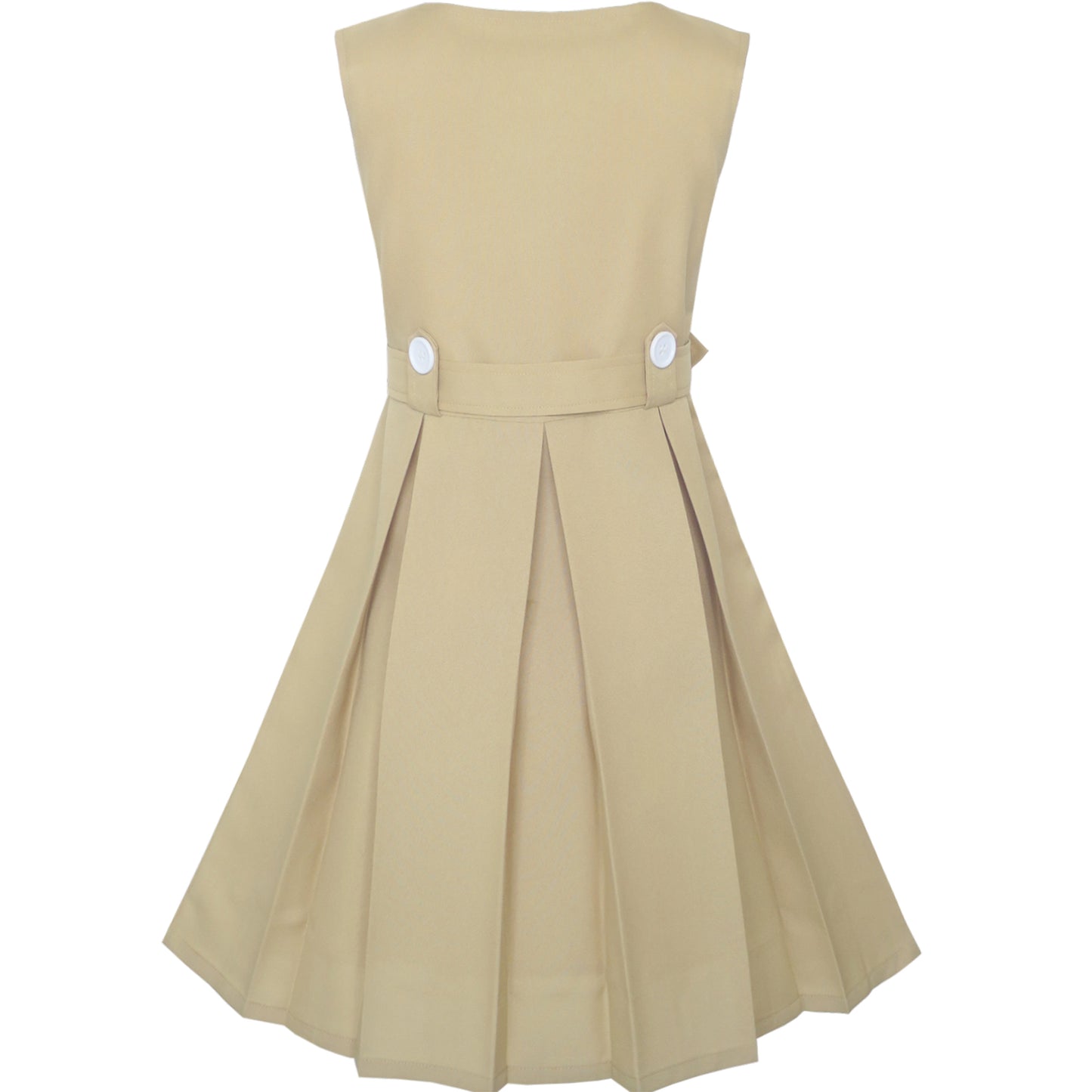 Girls Dress Khaki Button Back School Pleated Hem Size 6-14 Years