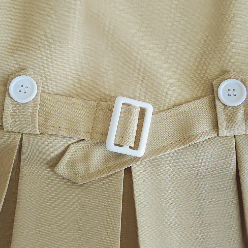 Girls Dress Khaki Button Back School Pleated Hem Size 6-14 Years