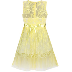 Girls Dress Yellow Lace Tassel Hem Princess Party Size 6-16 Years