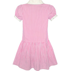 Girls Dress Pink White Stripe Collar School Short Sleeve Size 5-12 Years