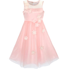 Flower Girls Dress Illusion Yoke Pageant Wedding Party Size 7-14 Years