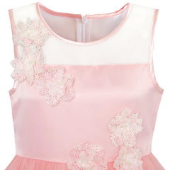 Flower Girls Dress Illusion Yoke Pageant Wedding Party Size 7-14 Years