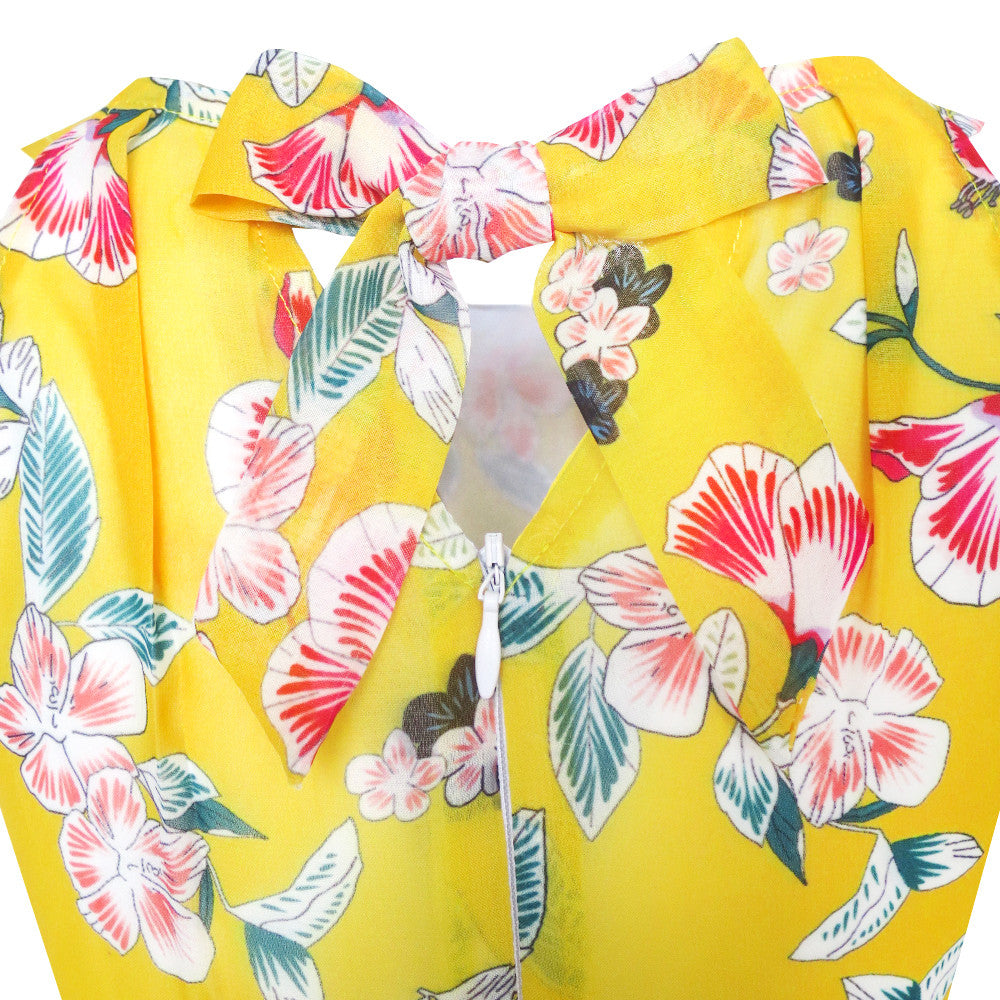 Girls Dress Floral Belt Chiffon Party Maxi Dress Size 6-14 Years