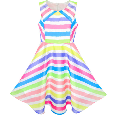 Girls Dress Colorful Stripe Beach Size 6-12 Years