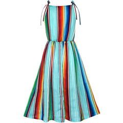 Girls Dress Chiffon Colorful Stripe Sparkling Party Size 7-14 Years