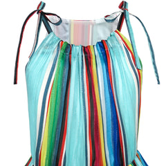 Girls Dress Chiffon Colorful Stripe Sparkling Party Size 7-14 Years