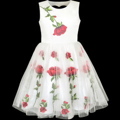 Girls Dress White Rose Flower Embroidery Heart Shape Back Wedding Size 7-14 Years