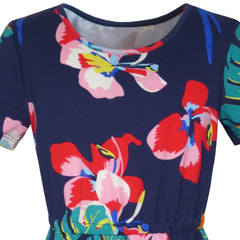 Girls Dress Pineapple Leaf Flower Parrot Print Tropical Size 4-8 Years