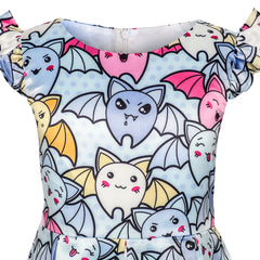 Girls Dress Halloween Bat Print Costume Cartoon Dress Size 4-12 Years