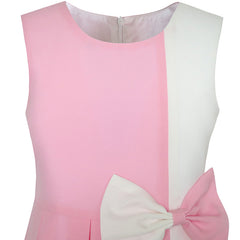 Girls Dress Color Block Contrast Bow Tie Pink White Party Size 4-14 Years