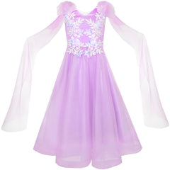 Flower Girls Dress Purple Sleeveless Mantillas Wedding Bridesmaid Size 7-14 Years