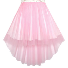Flower Girls Dress Pink Lace Embroidered Wedding Bridesmaid Size 3-14 Years