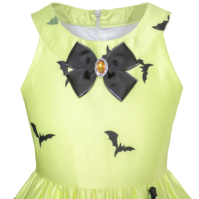 Girls Dress Halloween Witch Bat Pumpkin Costume Halter Dress Size 7-14 Years