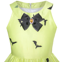 Girls Dress Halloween Witch Bat Pumpkin Costume Halter Dress Size 7-14 Years