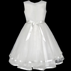 Flower Girls Dress Off White Belted Wedding Party Bridesmaid Size 4-12 Years