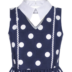 Girls Dress Blue White Polka Dot Bow Tie Collar School Size 6-14 Years