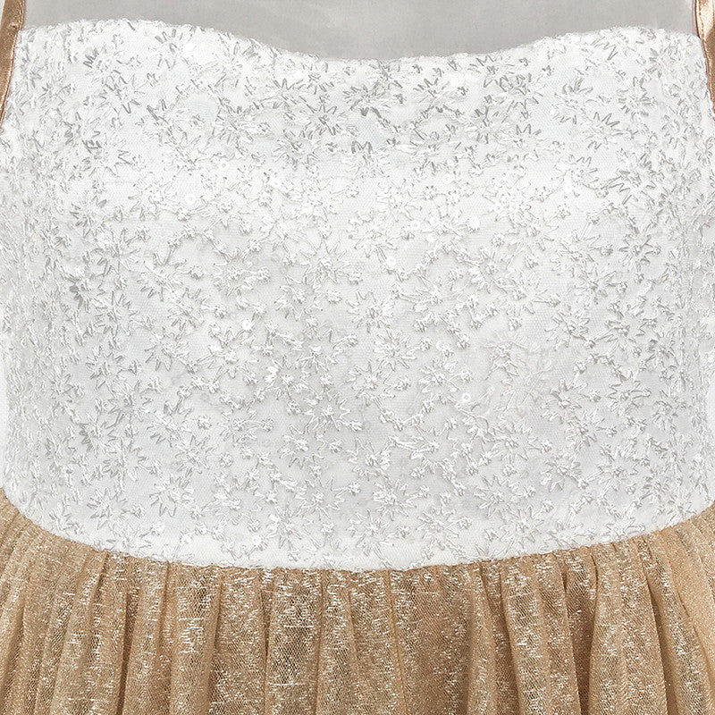 Flower Girls Dress Illusion Yoke Pageant Coffe Wedding Party Size 6-14 Years